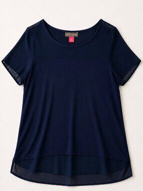Vince Camuto Navy Sheer Layered Top Size S